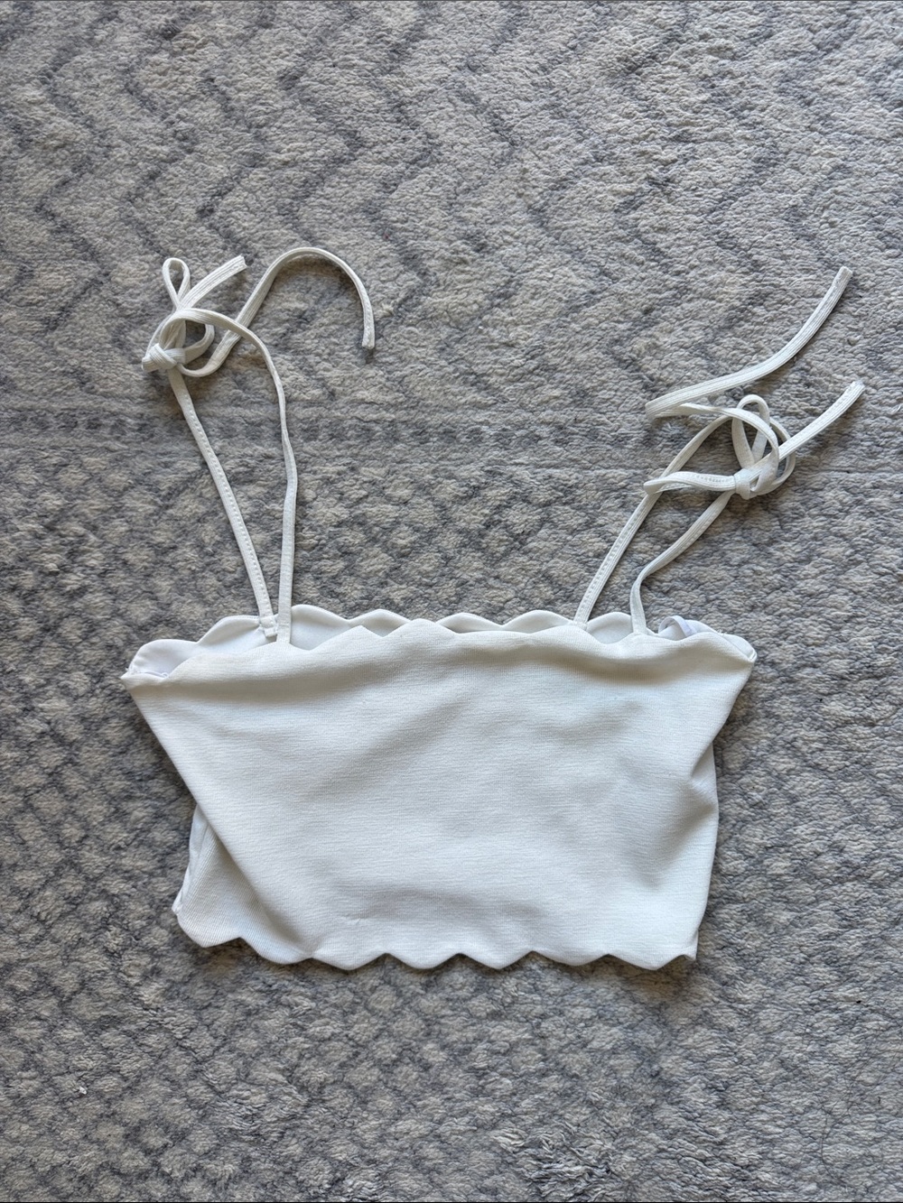 Zara White Scalloped Tie-Strap Crop Camisole